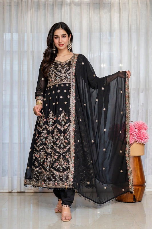 Yash Enterprise Black Georgette Party Wear Anarkali Suit Set
