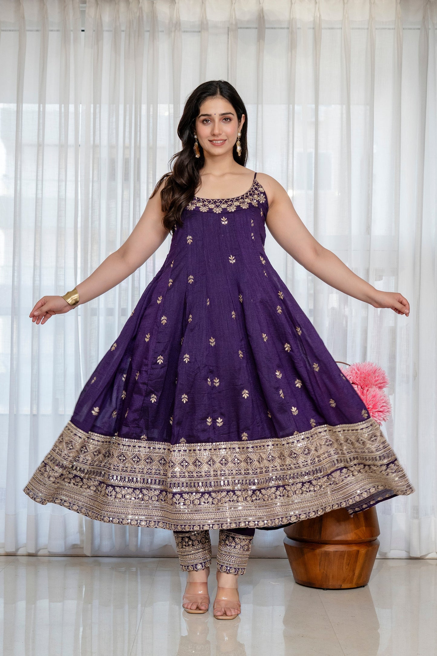 Yash Enterprise Purple Vichitra Silk Party Wear Embroidery Suit Set