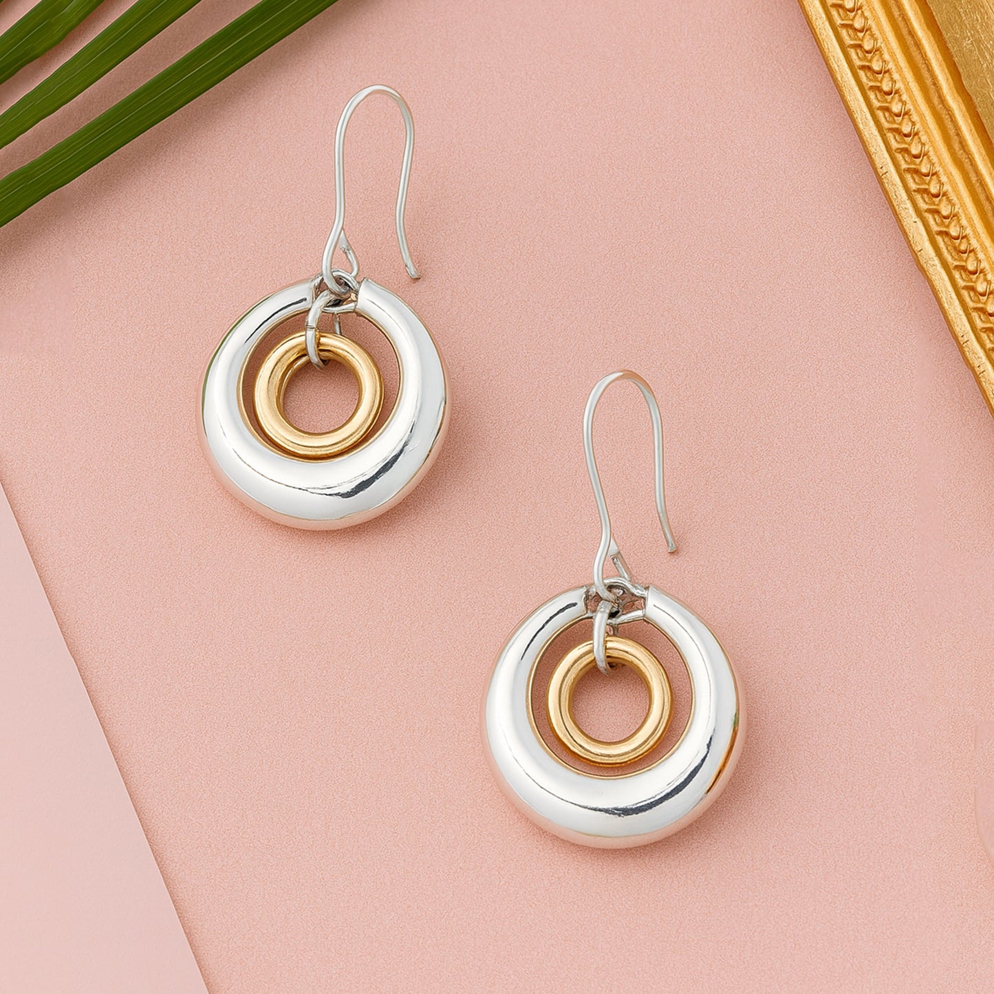 Estele Gold & Rhodium Plated Concentric Circles Lightweight Drop Earrings for Girls and Women