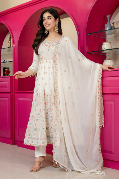 Yash Enterprise Off White Georgette Party Wear Anarkali Suit Set