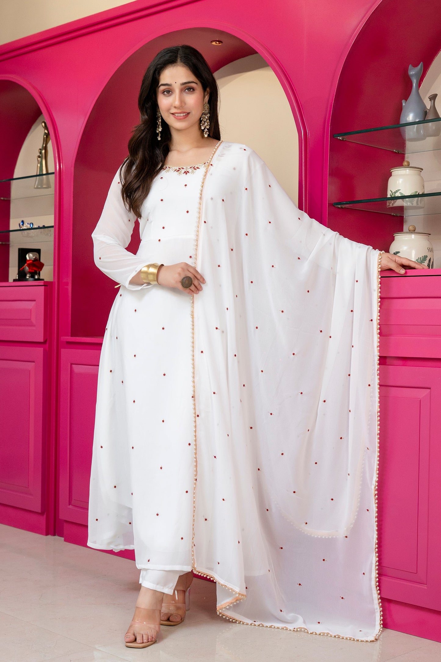 Yash Enterprise White Georgette Party Wear Embroidery Suit Set