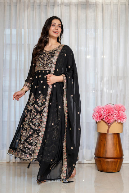 Yash Enterprise Black Georgette Party Wear Anarkali Suit Set