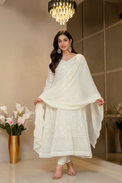 Yash Enterprise Off White Georgette Party Wear Embroidery Suit Set