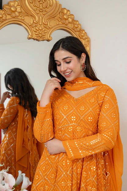 Yash Enterprise Yellow Blooming Silk Party Wear Embroidery Suit Set