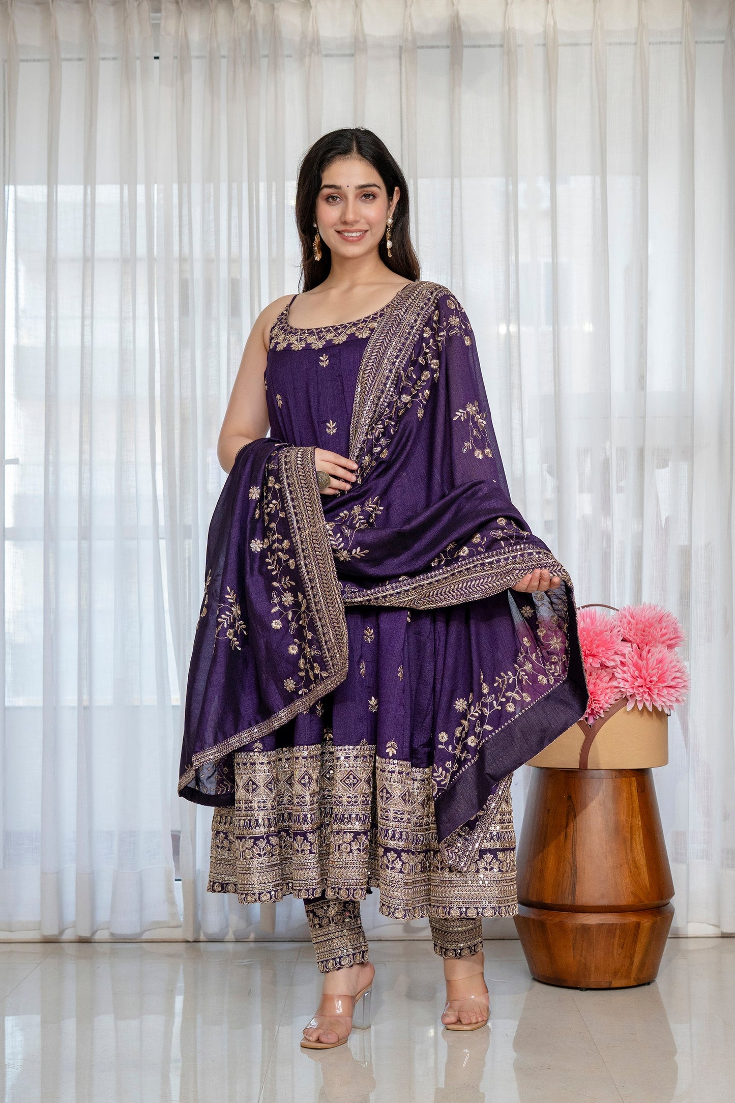 Yash Enterprise Purple Vichitra Silk Party Wear Embroidery Suit Set
