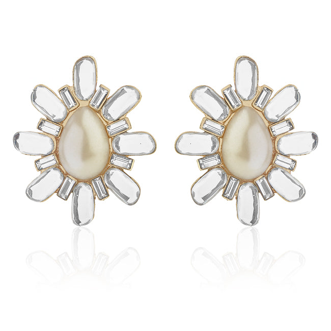 Mirror Stone Earring with Pearl