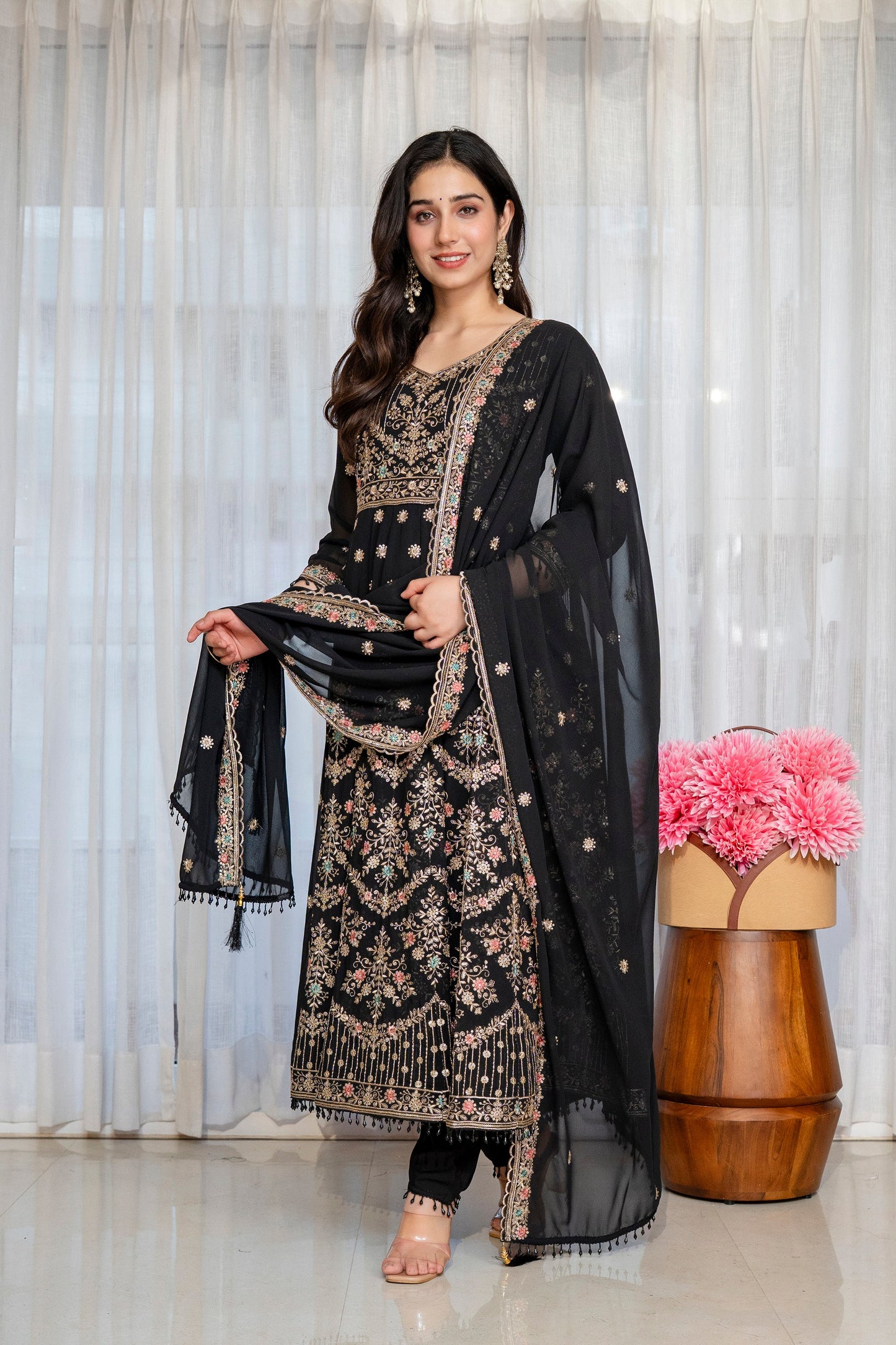 Yash Enterprise Black Georgette Party Wear Anarkali Suit Set