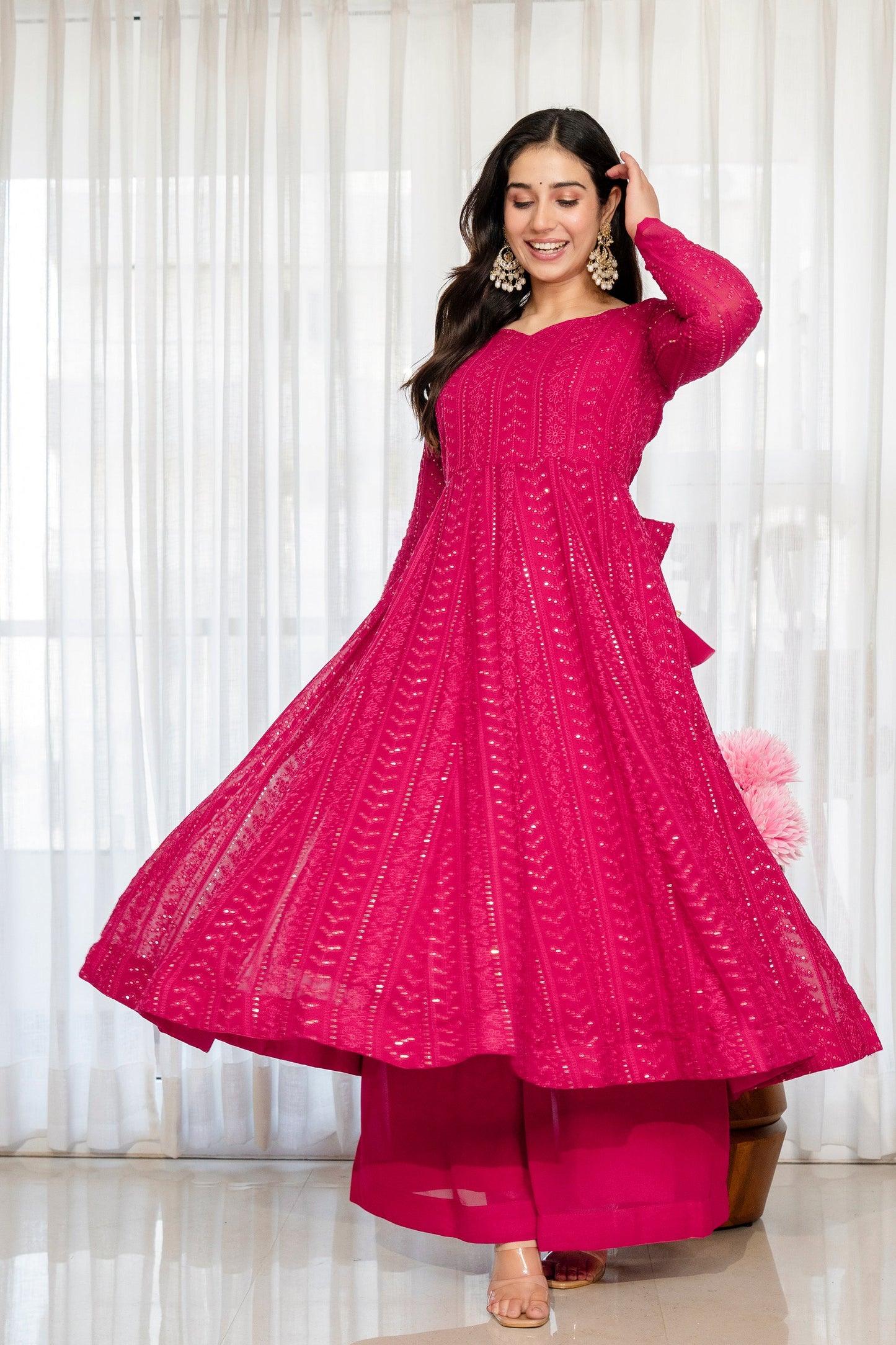 Yash Enterprise Rani Pink Blooming Silk Party Wear Embroidery Sharara Suit Set