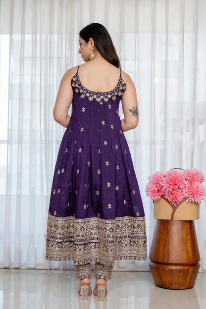 Yash Enterprise Purple Vichitra Silk Party Wear Embroidery Suit Set