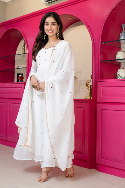 Yash Enterprise White Georgette Party Wear Embroidery Suit Set