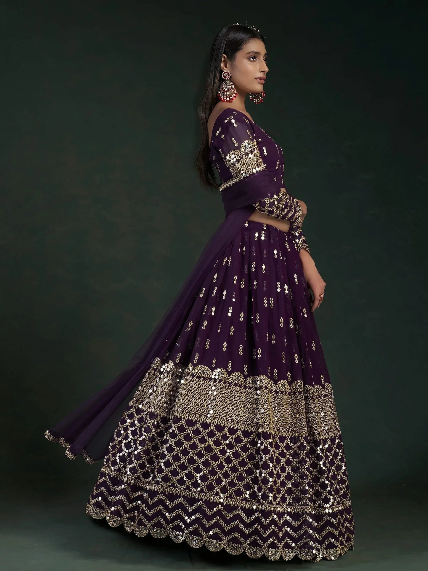 Tulsi Art Alluring Dark Purple Zari Work Georgette Wedding Wear Lehenga Choli