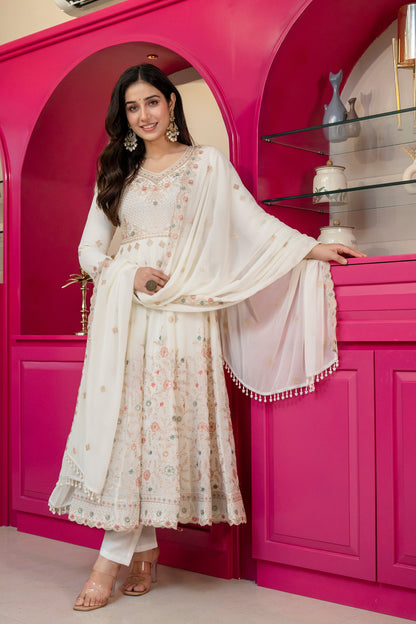 Yash Enterprise Off White Georgette Party Wear Anarkali Suit Set