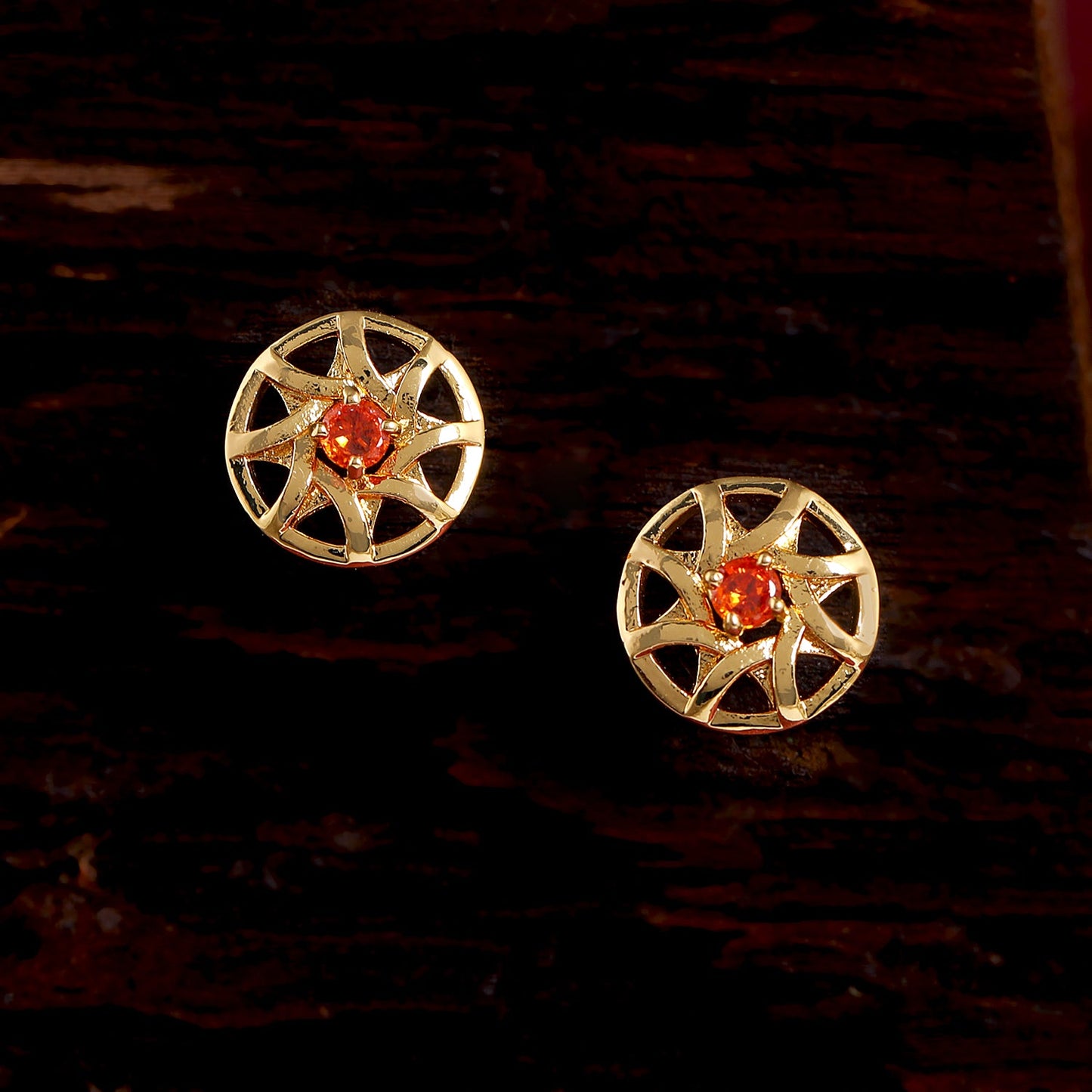 Sun Shape Austain Ruby Crystal Stud Earrings
