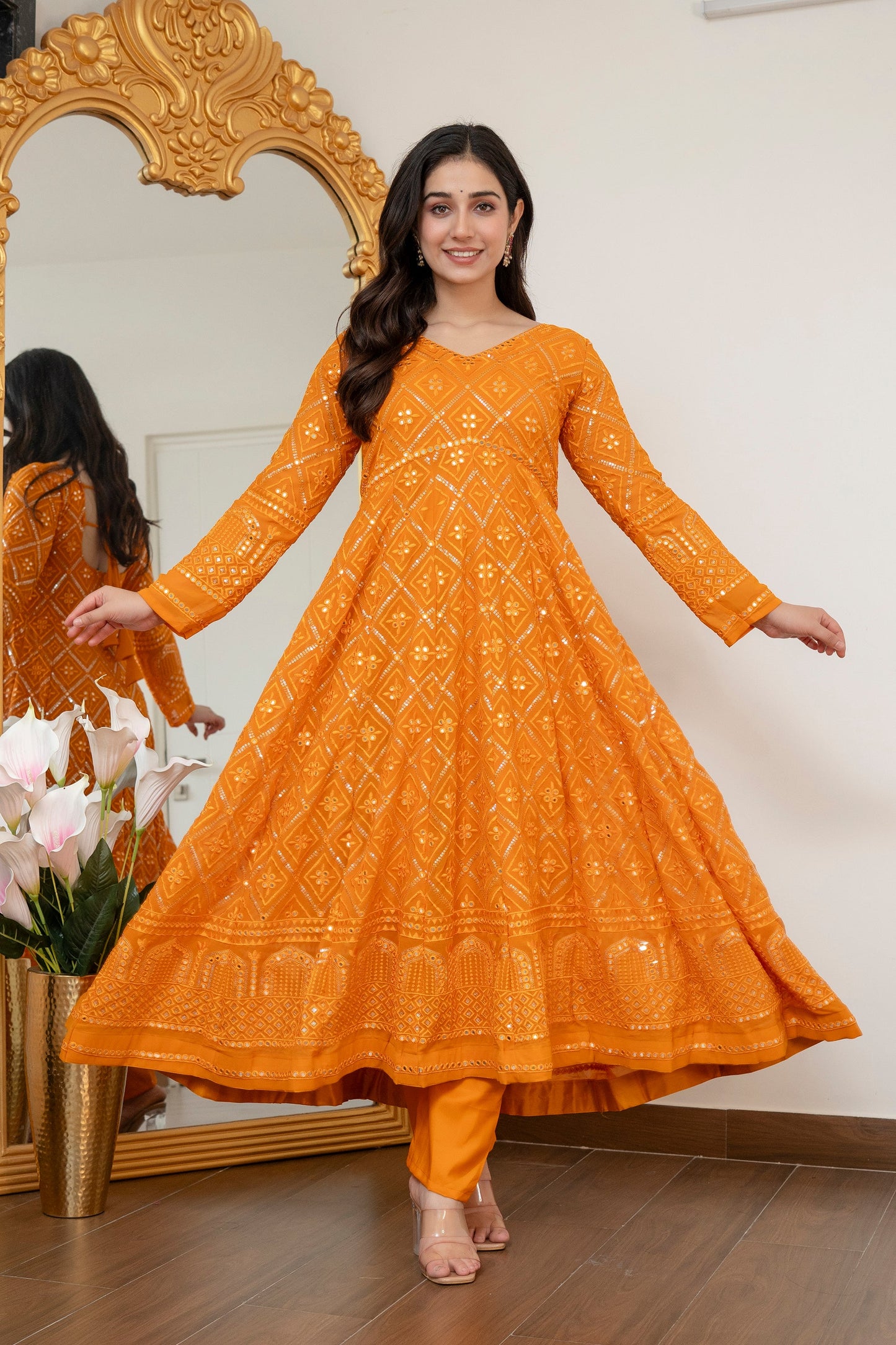 Yash Enterprise Yellow Blooming Silk Party Wear Embroidery Suit Set