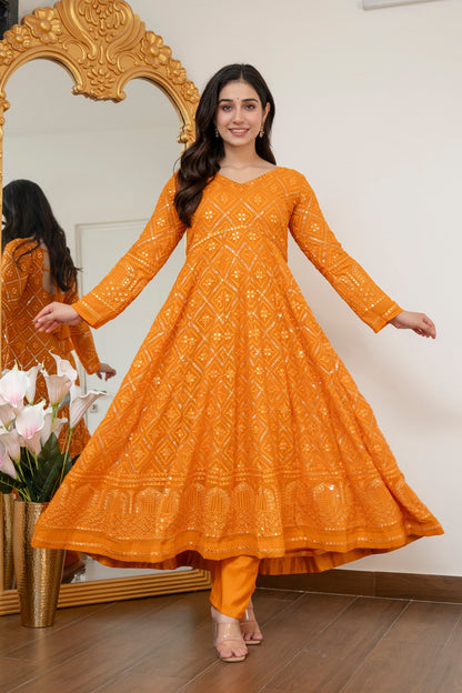 Yash Enterprise Yellow Blooming Silk Party Wear Embroidery Suit Set
