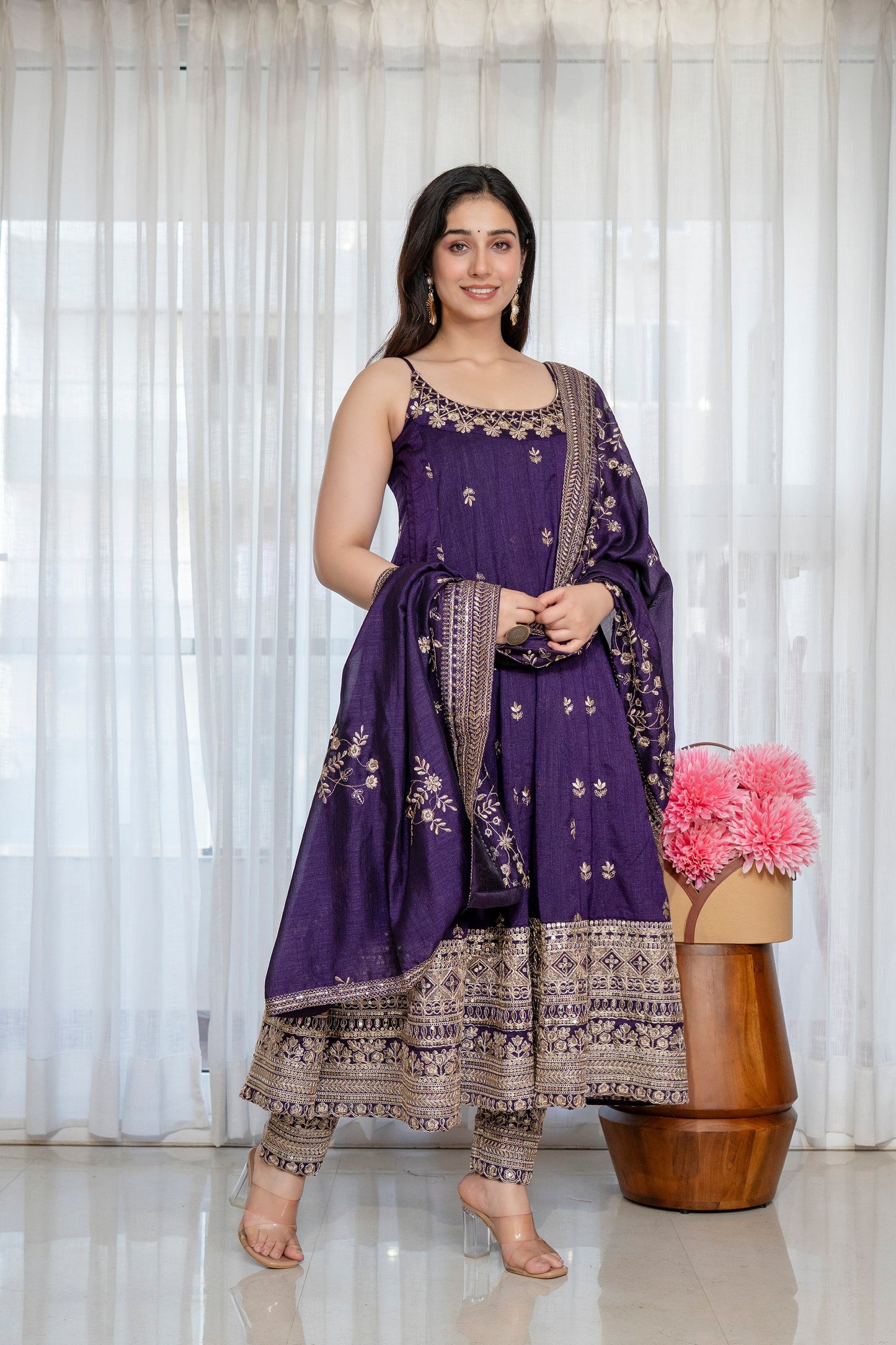 Yash Enterprise Purple Vichitra Silk Party Wear Embroidery Suit Set