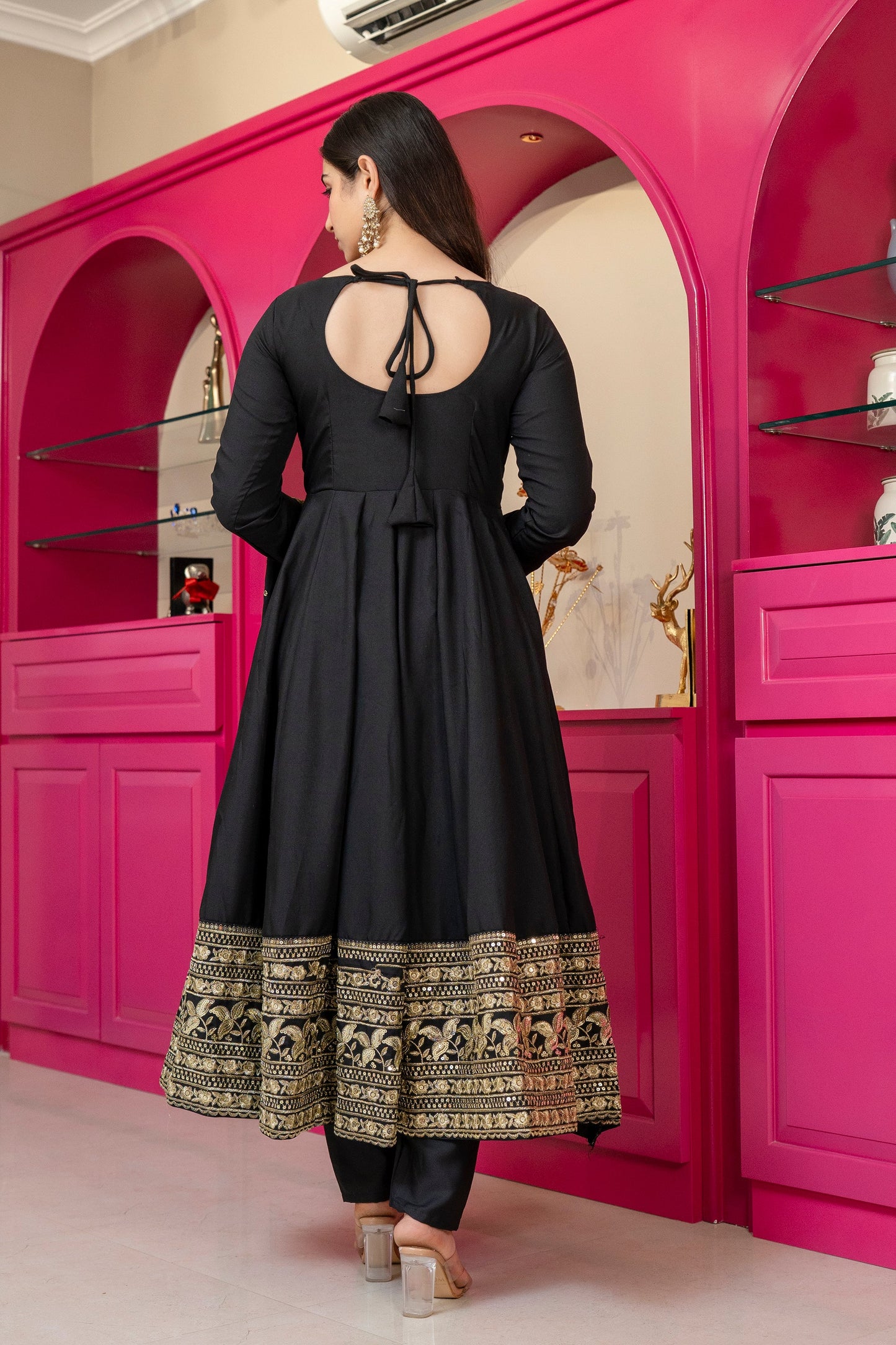 Yash Enterprise Black Rayon Party Wear Embroidery Suit Set