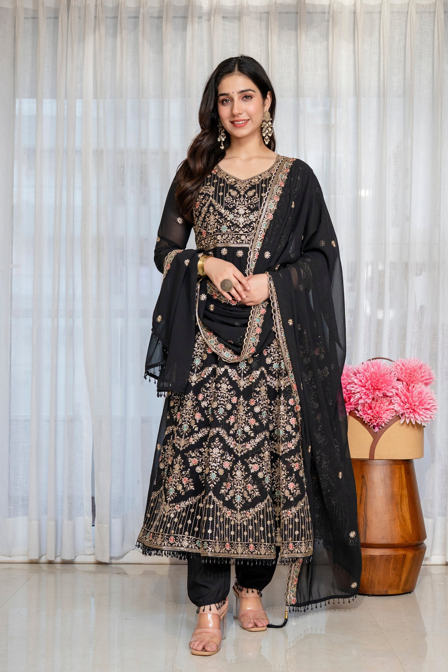 Yash Enterprise Black Georgette Party Wear Anarkali Suit Set