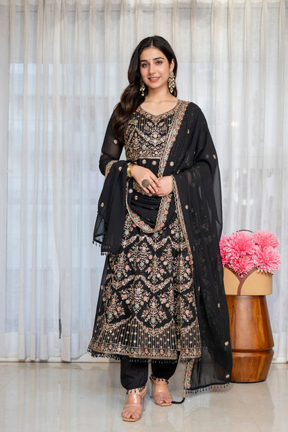 Yash Enterprise Black Georgette Party Wear Anarkali Suit Set