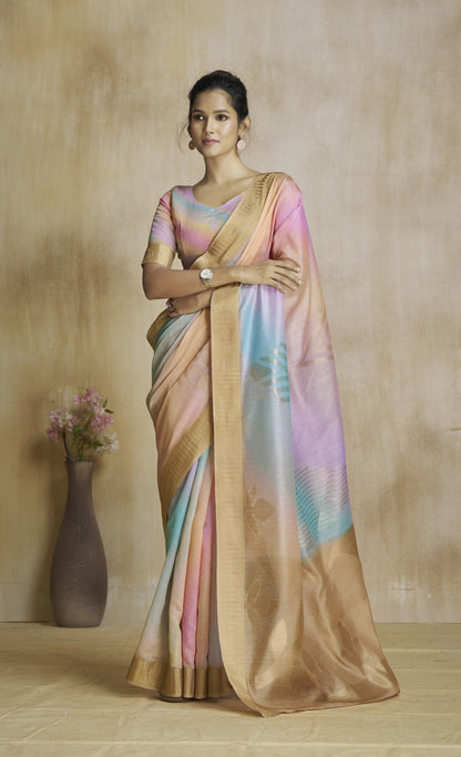 Anaita Peach Fancy Fabric With Digital Print Saree With Blouse