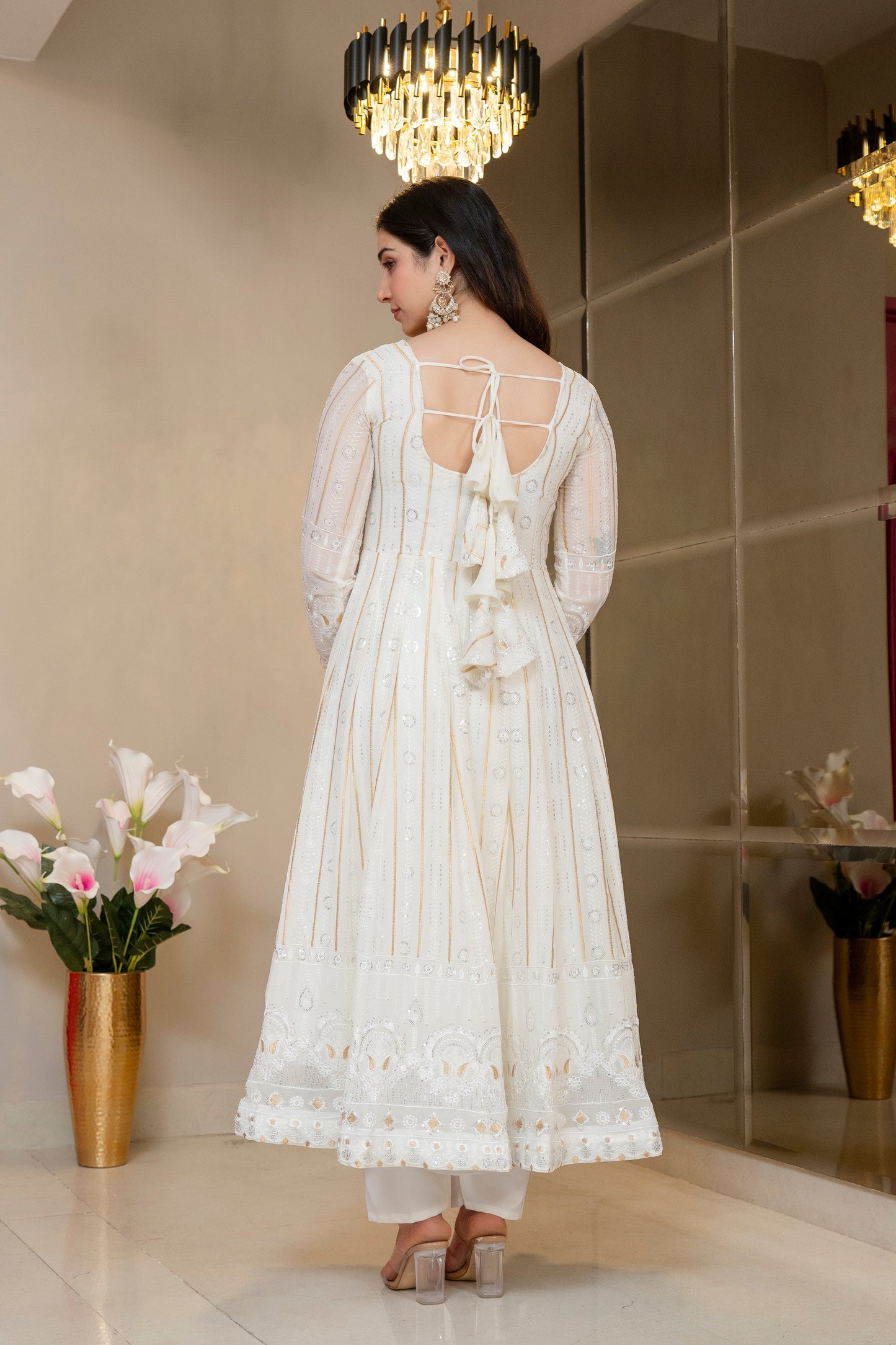 Yash Enterprise Off White Faux Blooming Party Wear Embroidery Suit Set