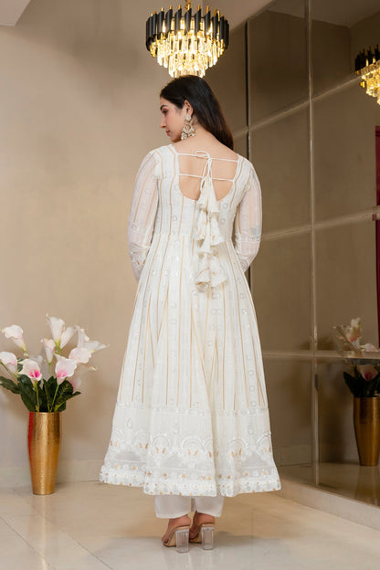 Yash Enterprise Off White Faux Blooming Party Wear Embroidery Suit Set