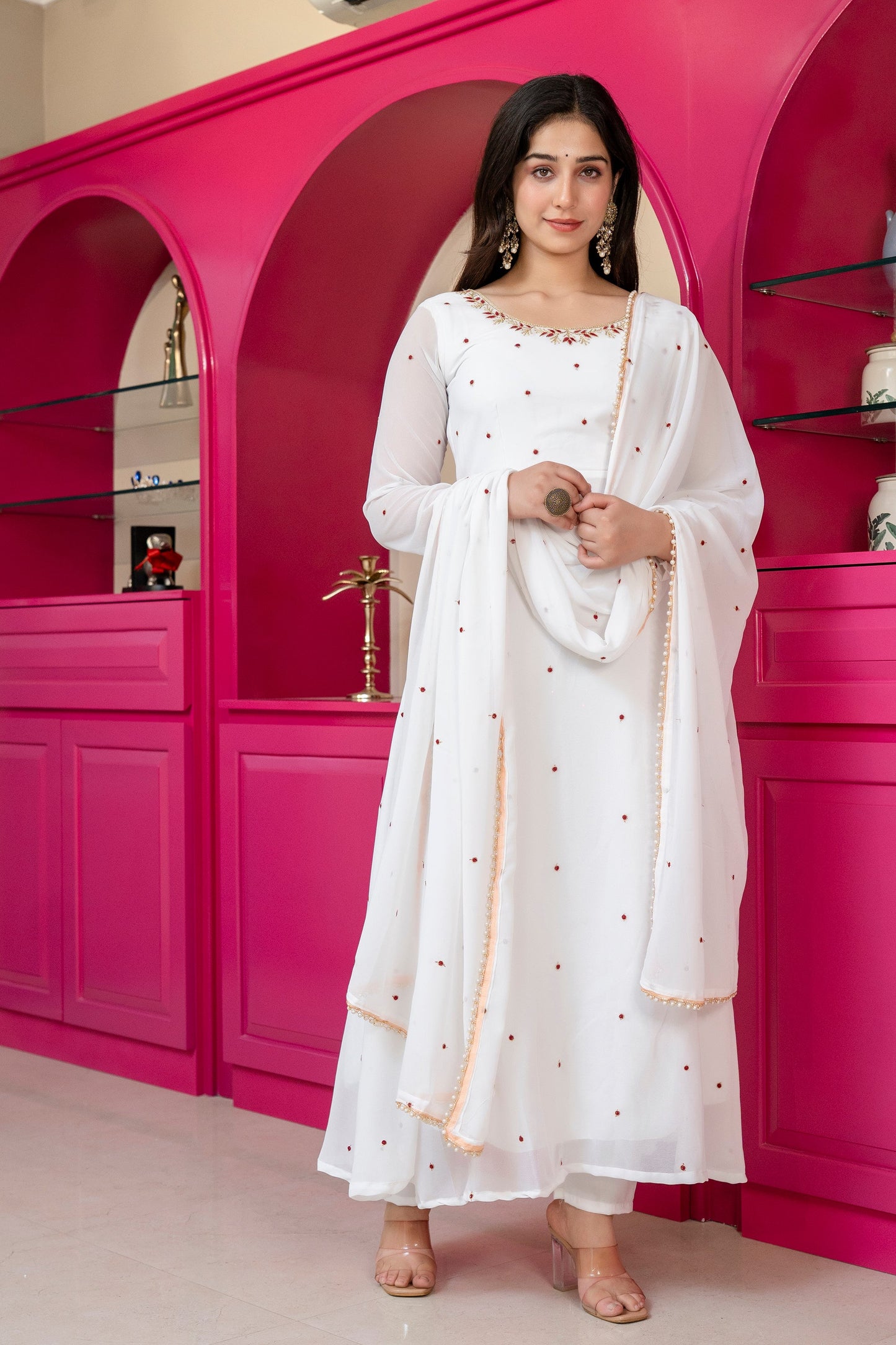 Yash Enterprise White Georgette Party Wear Embroidery Suit Set