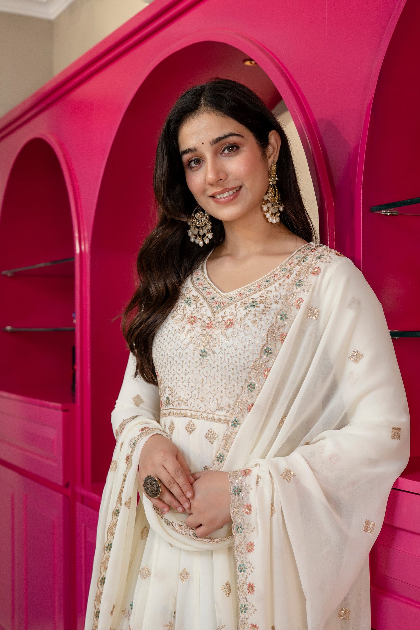 Yash Enterprise Off White Georgette Party Wear Anarkali Suit Set