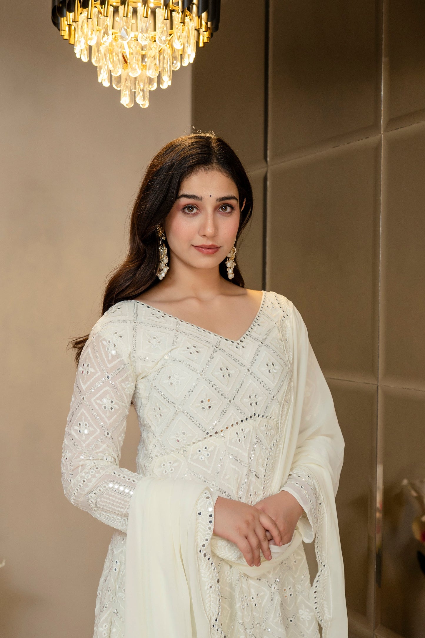 Yash Enterprise Off White Georgette Party Wear Embroidery Suit Set