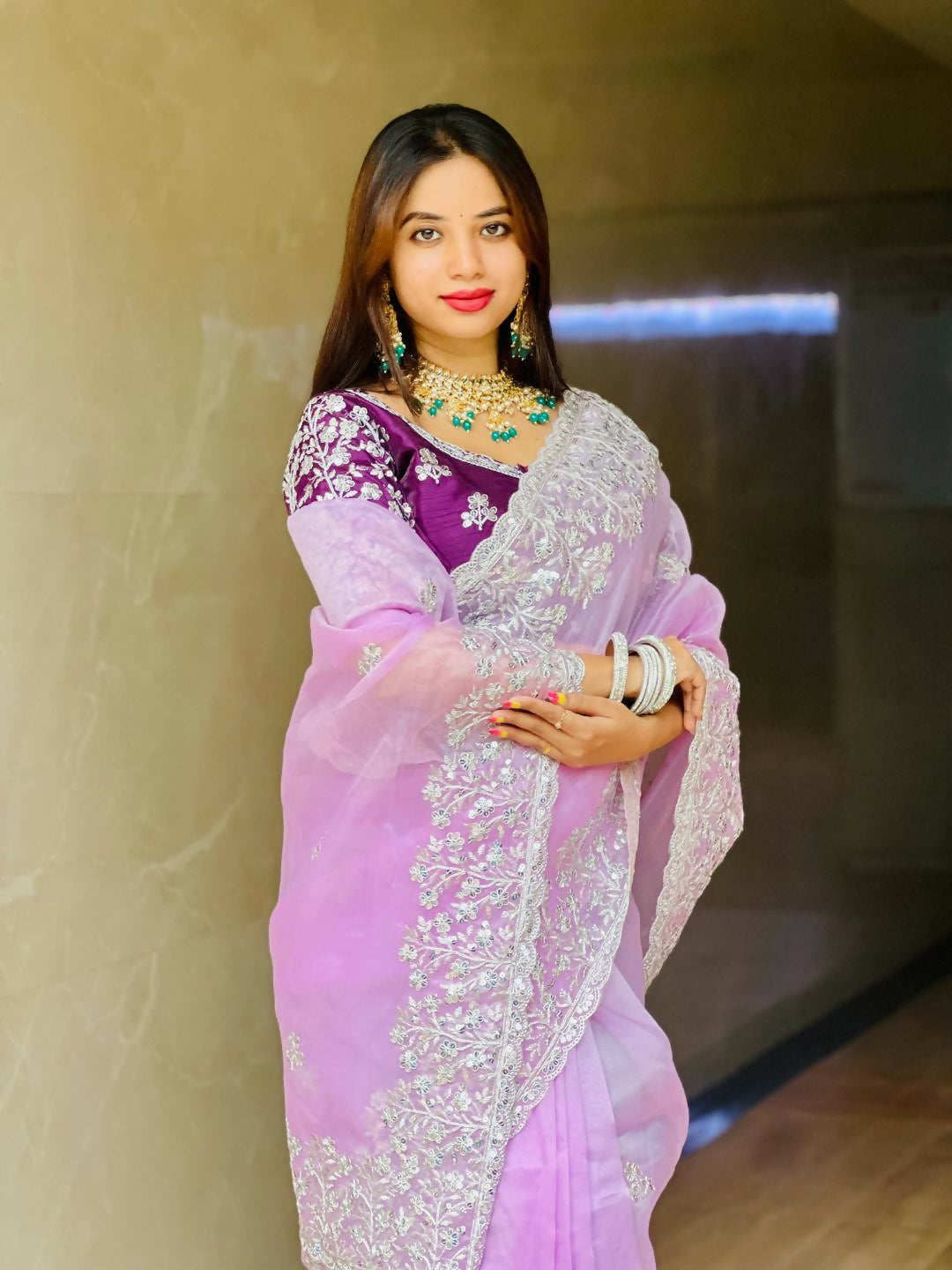 Teeya Creation New Womens Latest Party Wear Soft Organza Saree-Lavender
