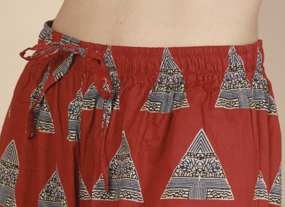 Breathables WomenS Loungewear Kaftan Cotton Red Geometric Print Co-Ord Set