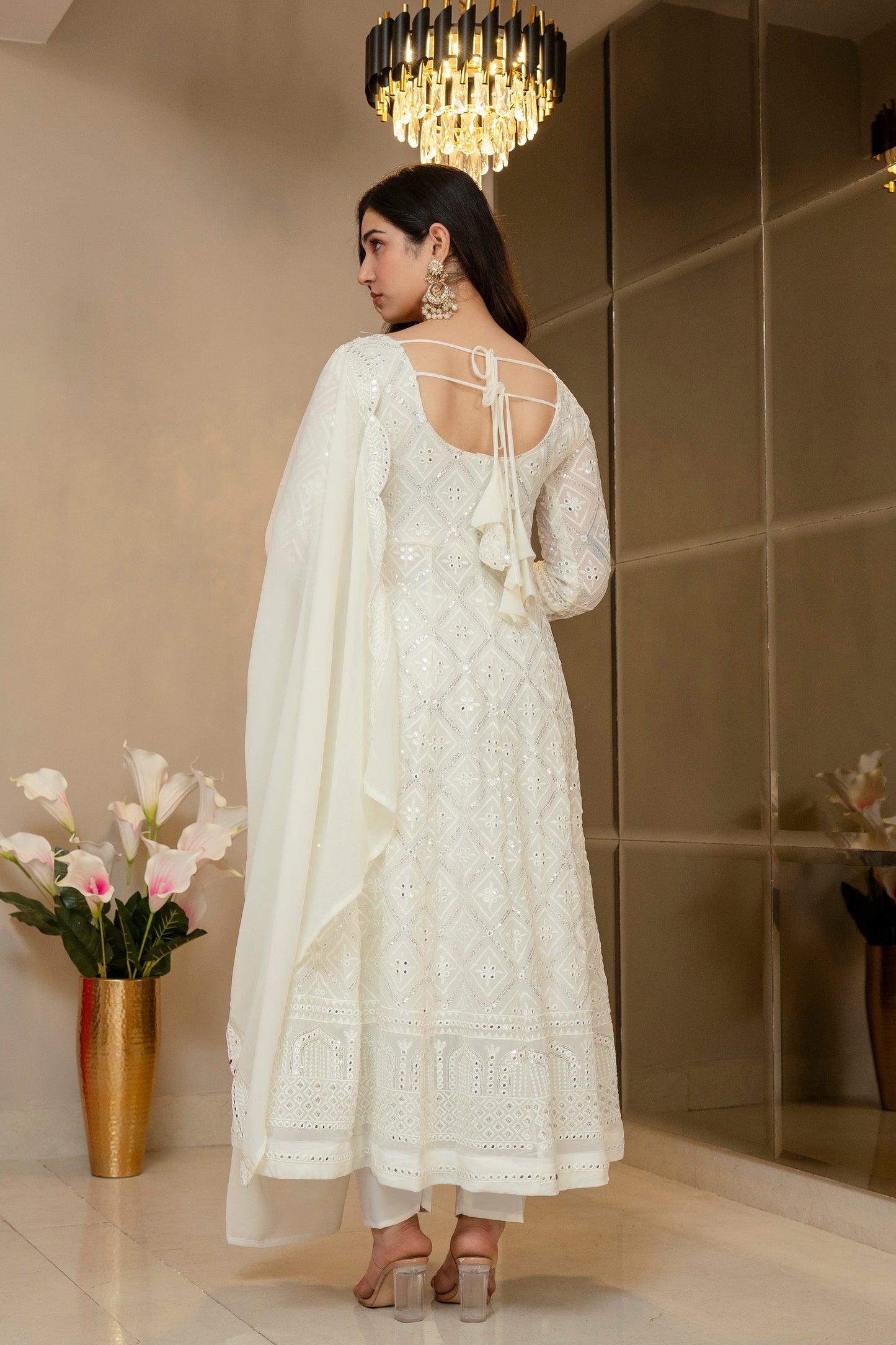 Yash Enterprise Off White Georgette Party Wear Embroidery Suit Set