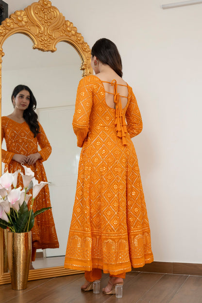 Yash Enterprise Yellow Blooming Silk Party Wear Embroidery Suit Set