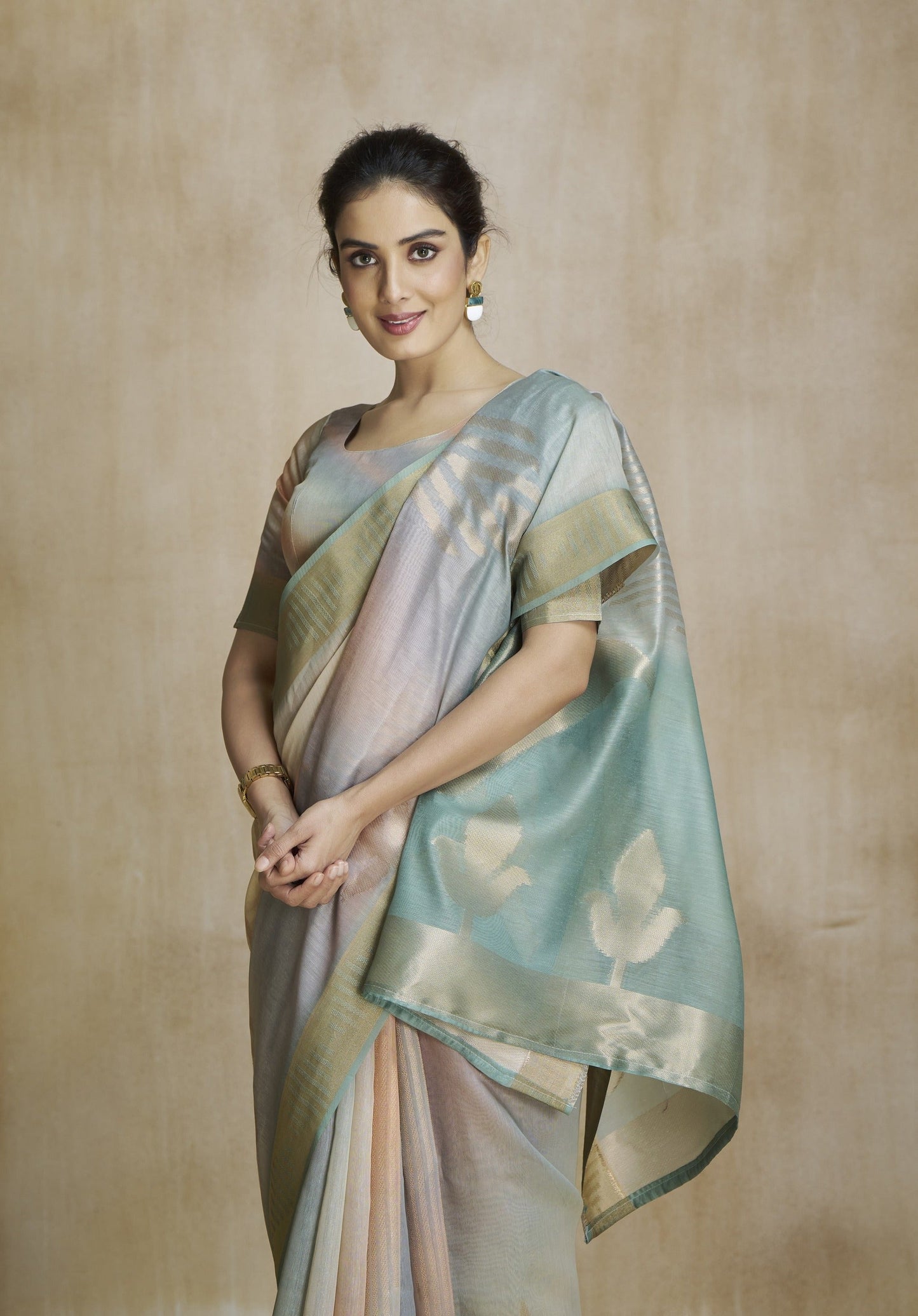 Anaita Grey Fancy Fabric With Digital Print Saree With Blouse