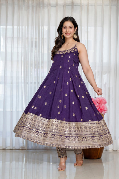 Yash Enterprise Purple Vichitra Silk Party Wear Embroidery Suit Set