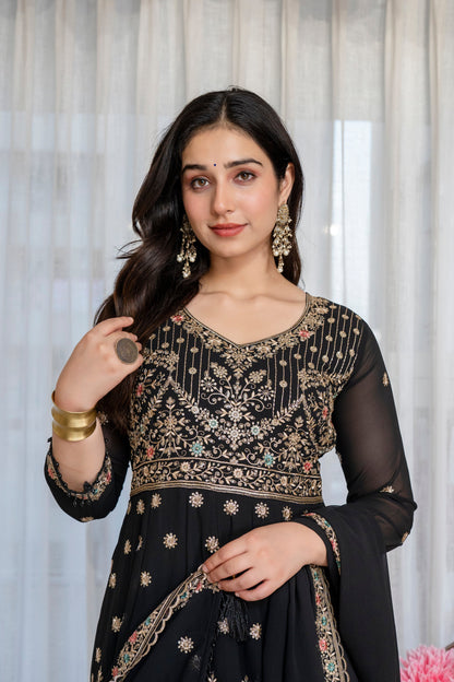 Yash Enterprise Black Georgette Party Wear Anarkali Suit Set
