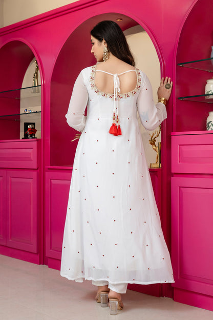 Yash Enterprise White Georgette Party Wear Embroidery Suit Set
