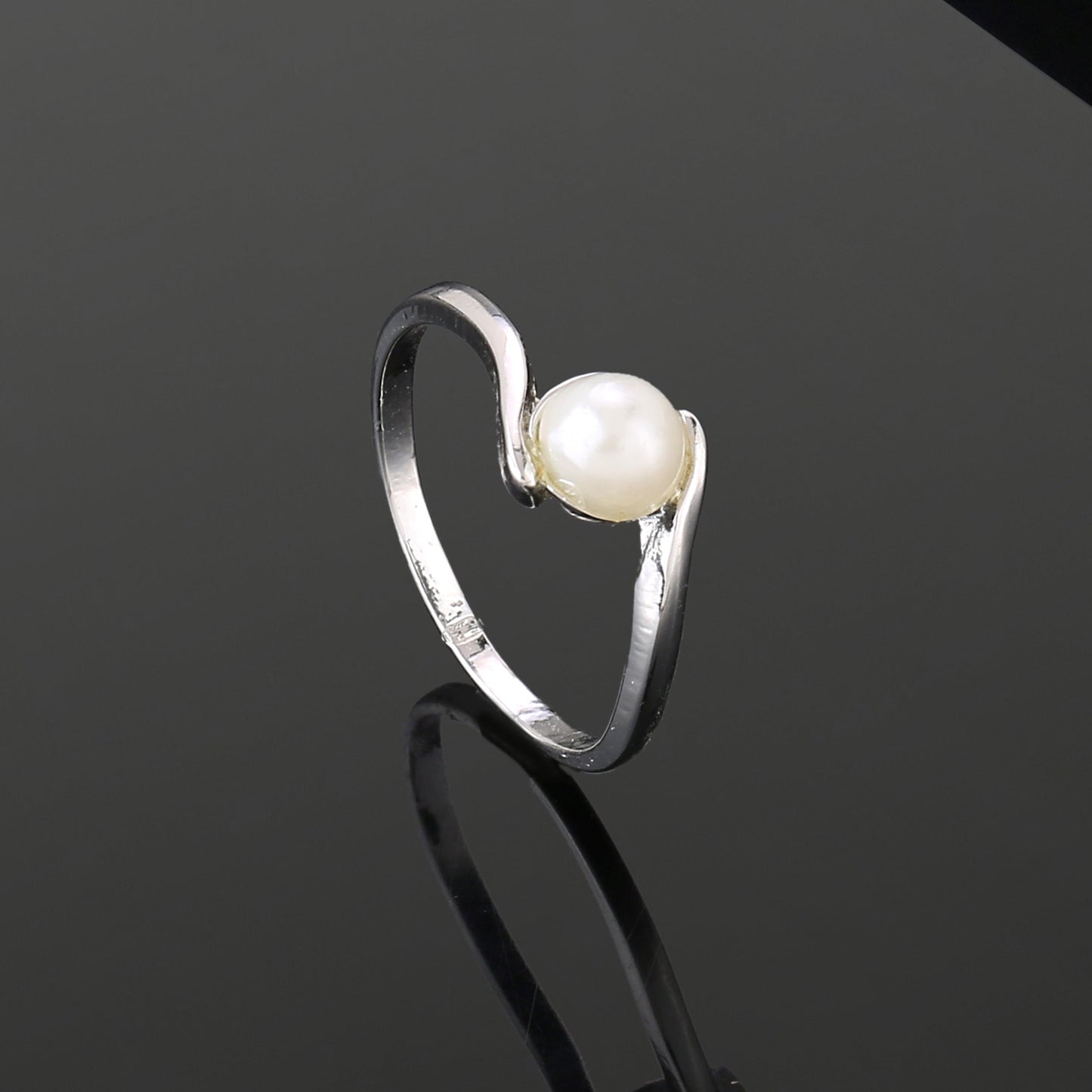 Estele Rhodium Plated Graceful Finger Ring with Pearl for Women