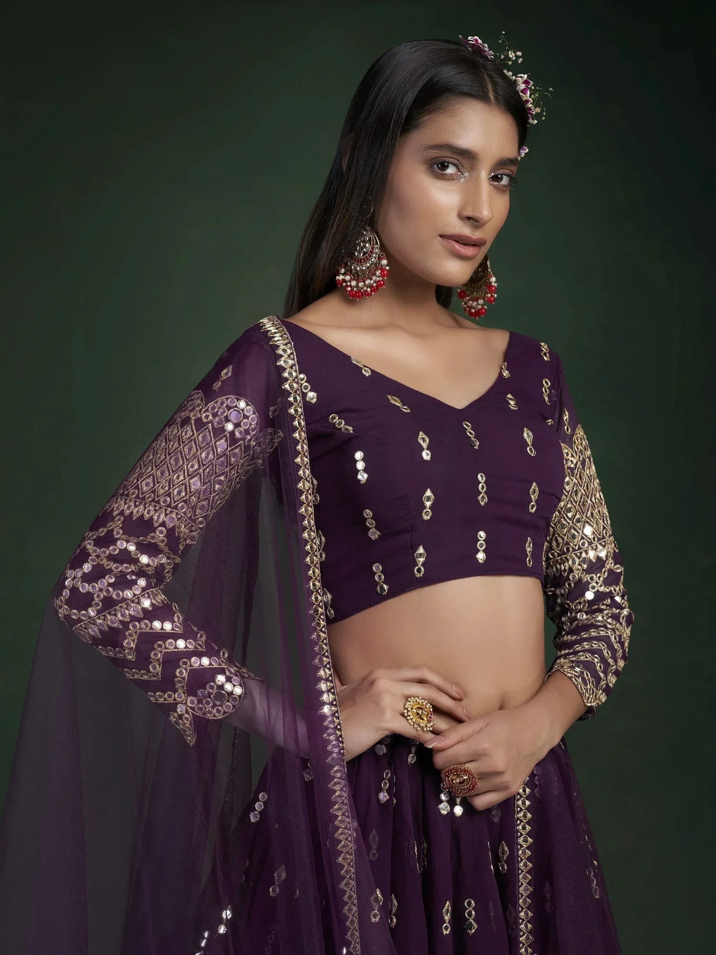 Tulsi Art Alluring Dark Purple Zari Work Georgette Wedding Wear Lehenga Choli