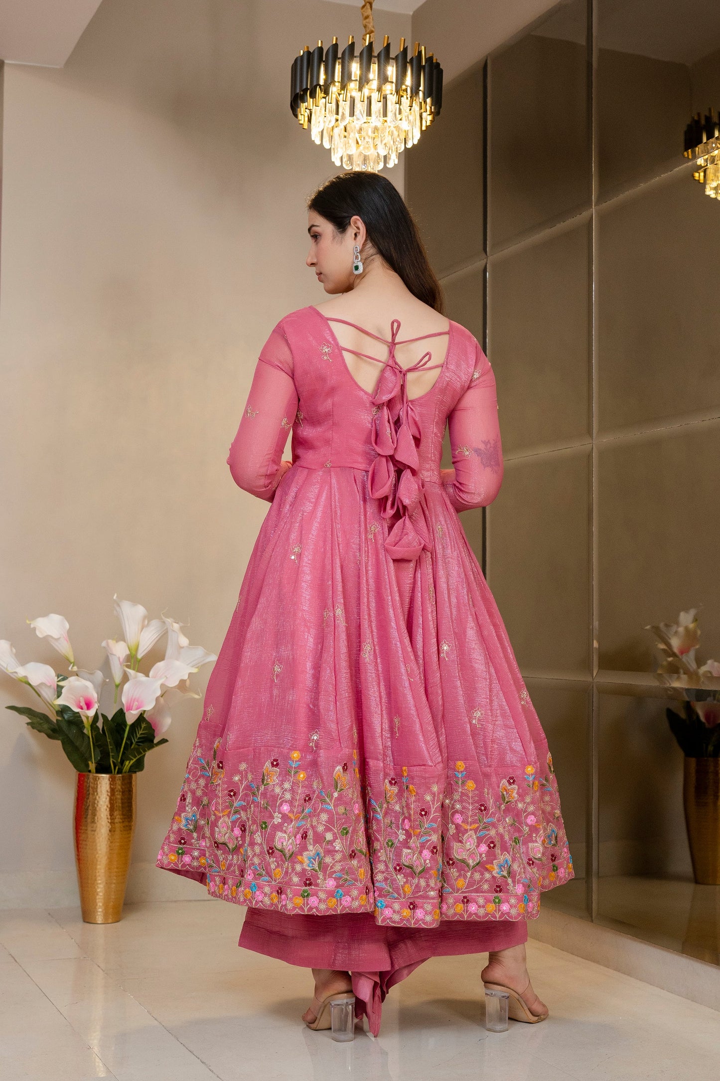 Yash Enterprise Dusty Rose Crunchy Silk Party Wear Embroidery Sharara Suit Set