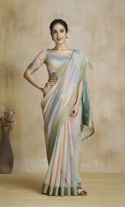 Anaita Grey Fancy Fabric With Digital Print Saree With Blouse