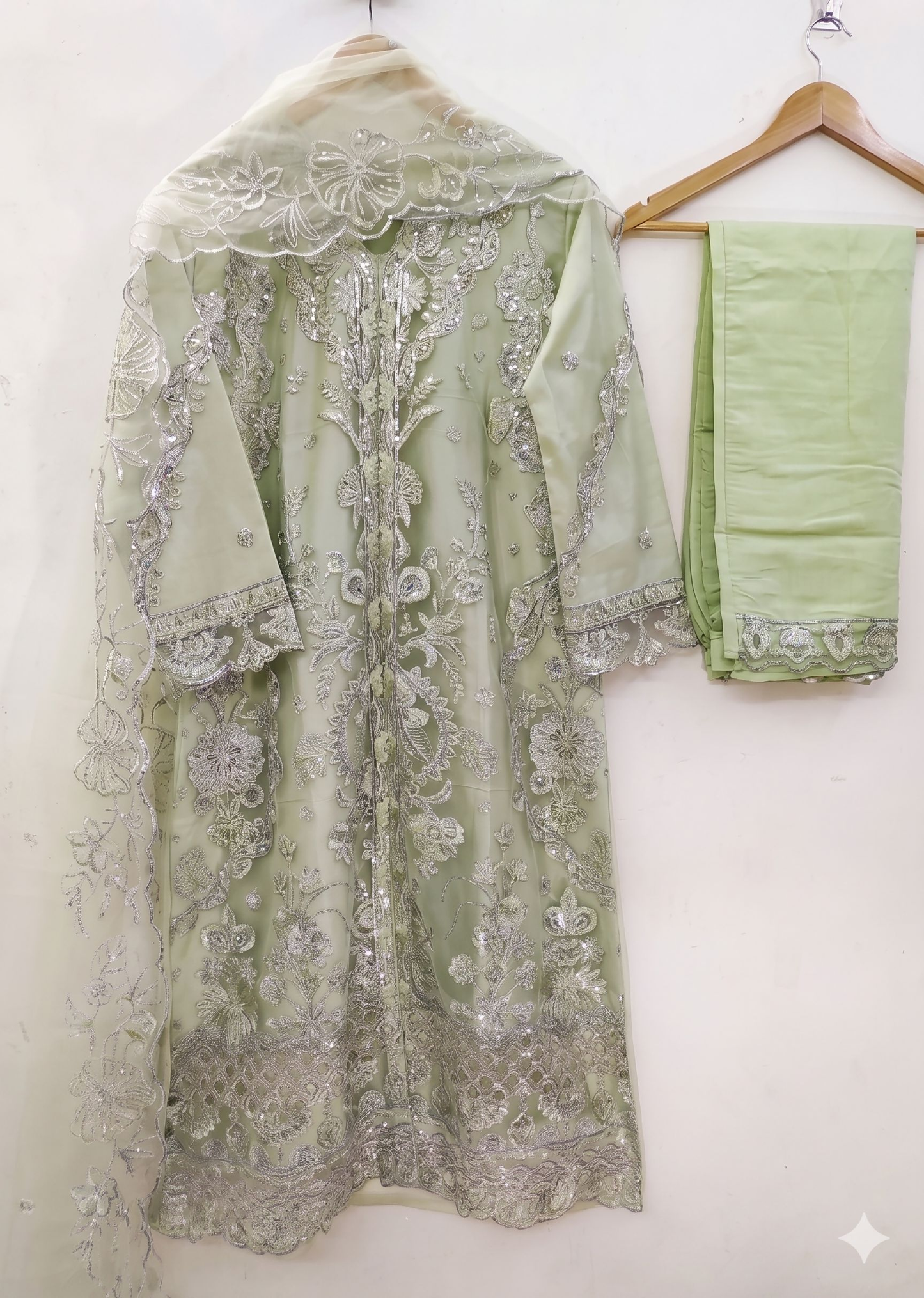 Teeya Creation Womens New Net With Heavy Embroiedery With Sequence Work Green Kurta Set