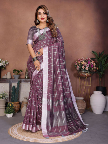 Aastha Fashion Lavender Linen Weaving Saree