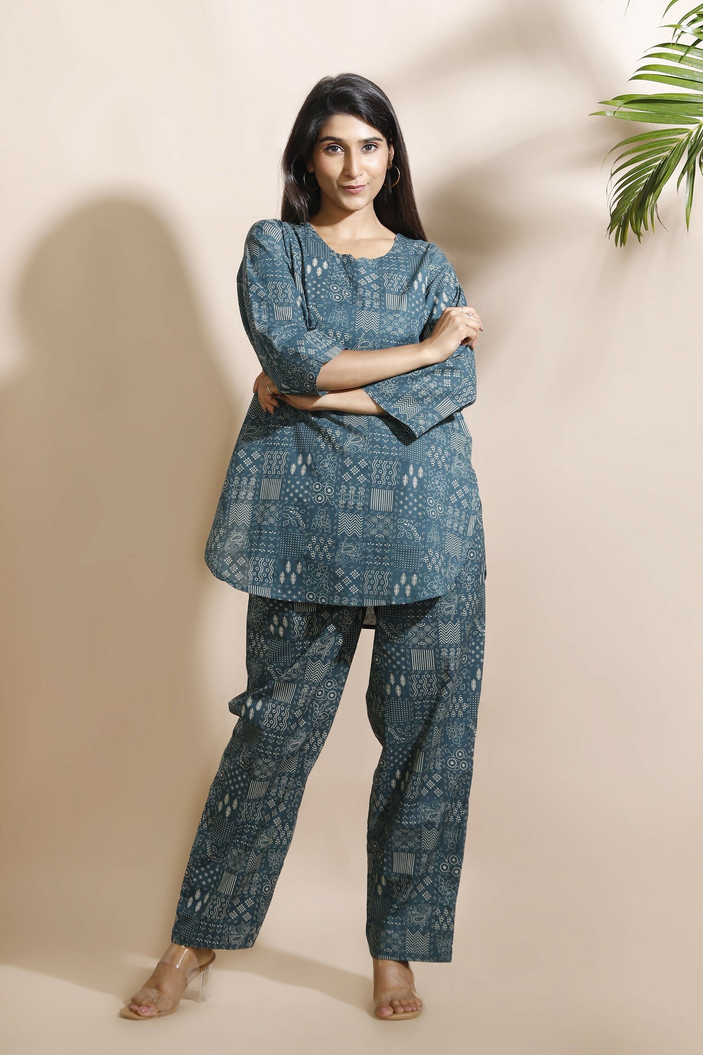Breathables Abstract Green Cotton Kurta & Pant Co-Ord Set