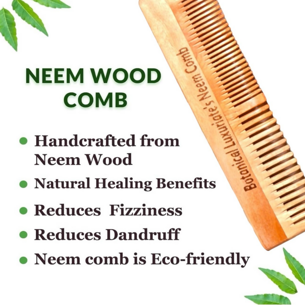 Botanical Luxuriate 100% Pure Neem Wood Comb Dual Tooth With Soft Edges