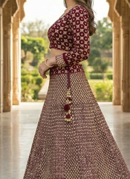 Lehenga Mart Wine Faux Georgette Designer Bollywood Style Wedding Wear Lehenga Choli