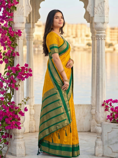 Shree Shyam Fashion Yellow Silk Blend Saree