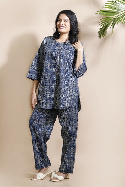 Breathables Blue Abstract Cotton Kurta & Pant Co-Ord Set