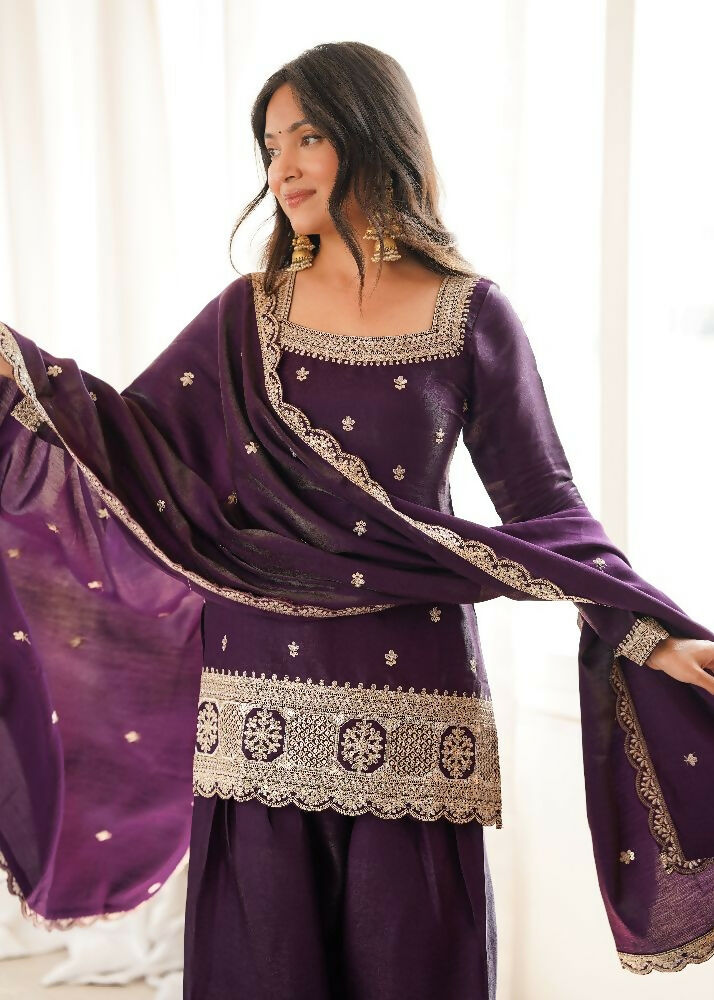 Teeya Creation Deep Wine Embroidered Festive Salwar Suit Set