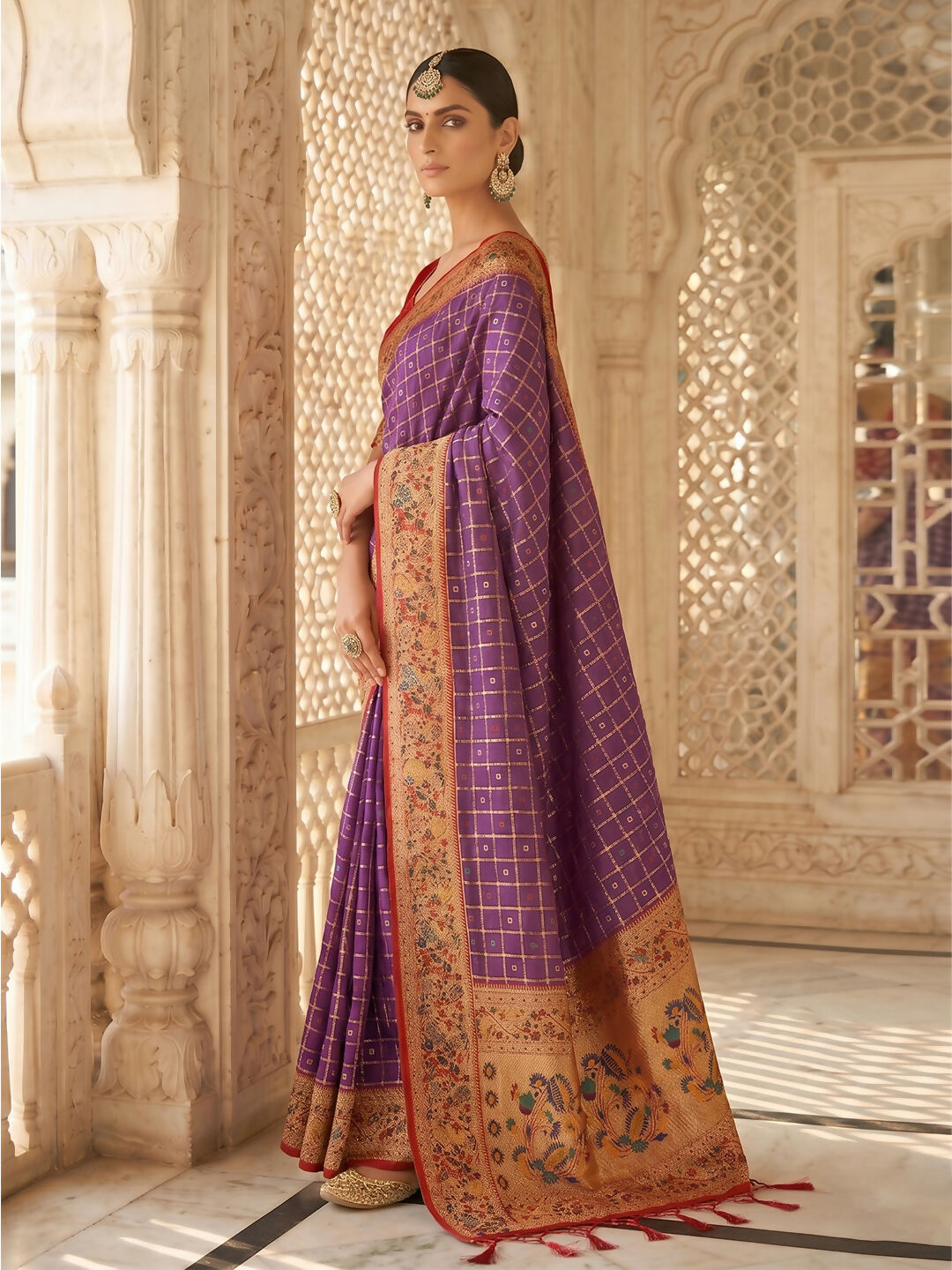 Shree Shyam Fashion Purple Banarasi Silk Blend Saree